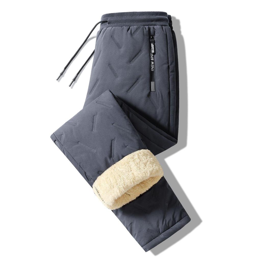 Men's Winter Lambswool Casual Pants Thick Fleece Thermal Trousers Keep Warm Water Proof Sweatpants High Quality Fashion Straight Trousers