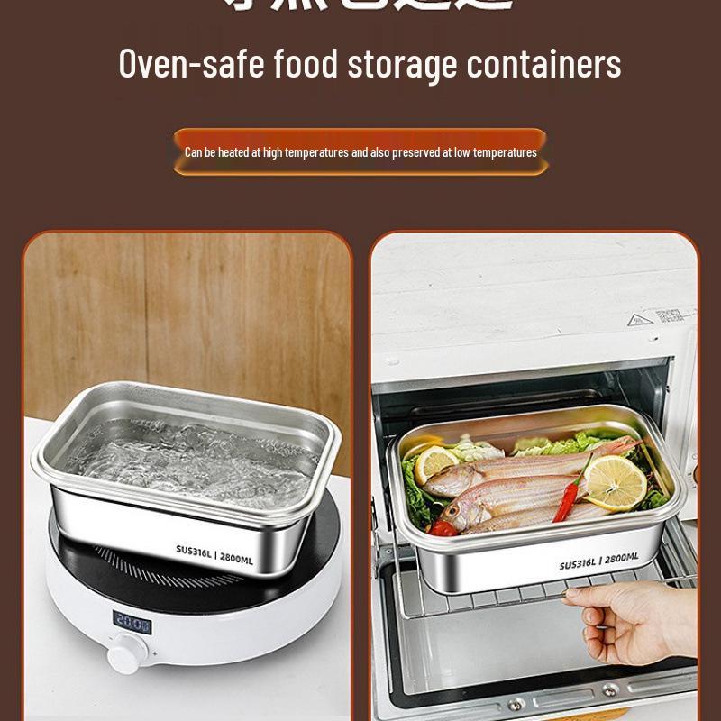 Stainless Steel Food-Grade Rectangular Dish Container with Lid