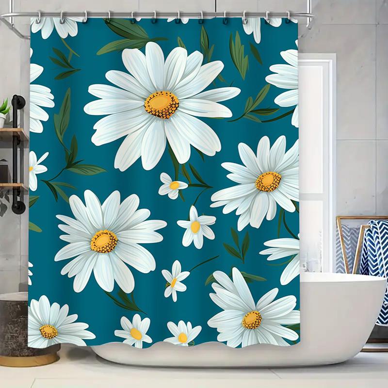 

Blue Floral Shower Curtain with White Petals Perfect for Bathroom Decorations 90x180cm