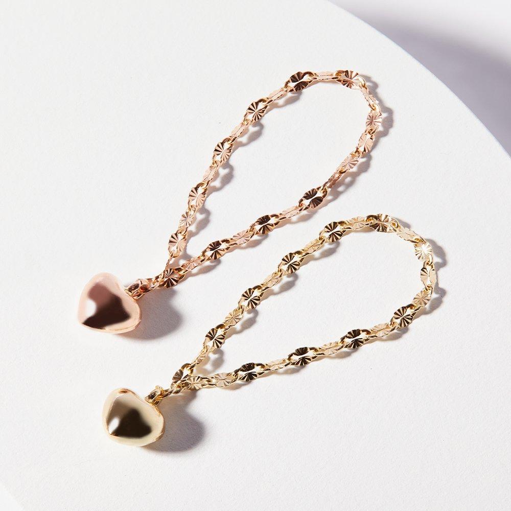 18K Almond Star Heart Ring with Chain Gold