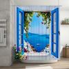 Scenic Blue Window Shower Curtain Mediterranean View Waterproof Heat Resistant Machine Washable Home Decor Complimentary Hook