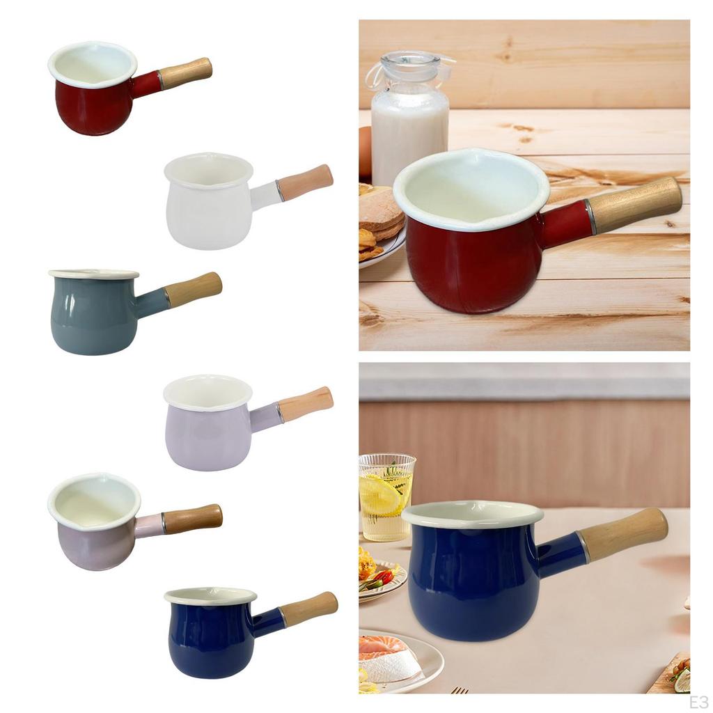 17oz Mini-Milchtopf, Kleiner Topf Suppentopf Mehrzweck-Kochgeschirr mit Holzgriff für Tee