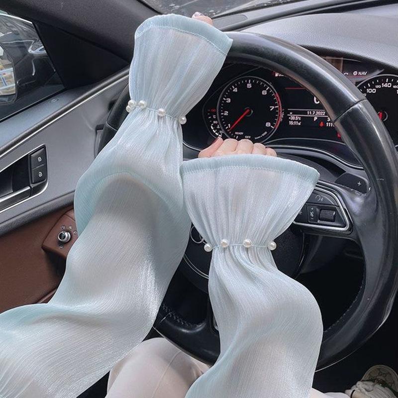 Fashion 8 Pearl Light Silk Summer Sunscreen Sleeves: Breathable, Loose Ice Silk Arm Covers for Women