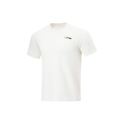 Li Ning Fitness Series Solid Color Antibacterial Moisture Wicking Quick Dry Short Sleeve T-Shirt Men Tops Off-White ATSU429-8