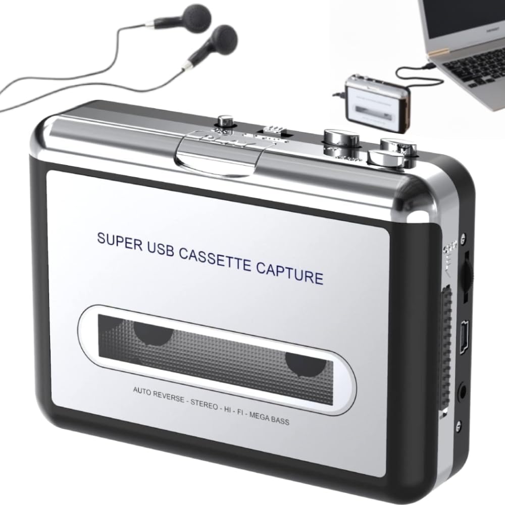 

Portable Cassette Player USB Earphone Cassette Tape Battery USB Digital Playback Auto Reverse life_mart [MP3 Conversion, Storage, Included] Player, & чорний