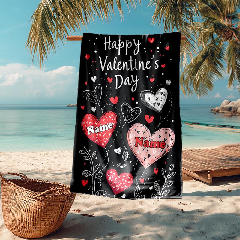 Custom Name Ultra-Soft Beach Towel with Love Theme,Ideal for Pool - Camping, Diving - Perfect Travel Essential, Vibrant Beach Towel.