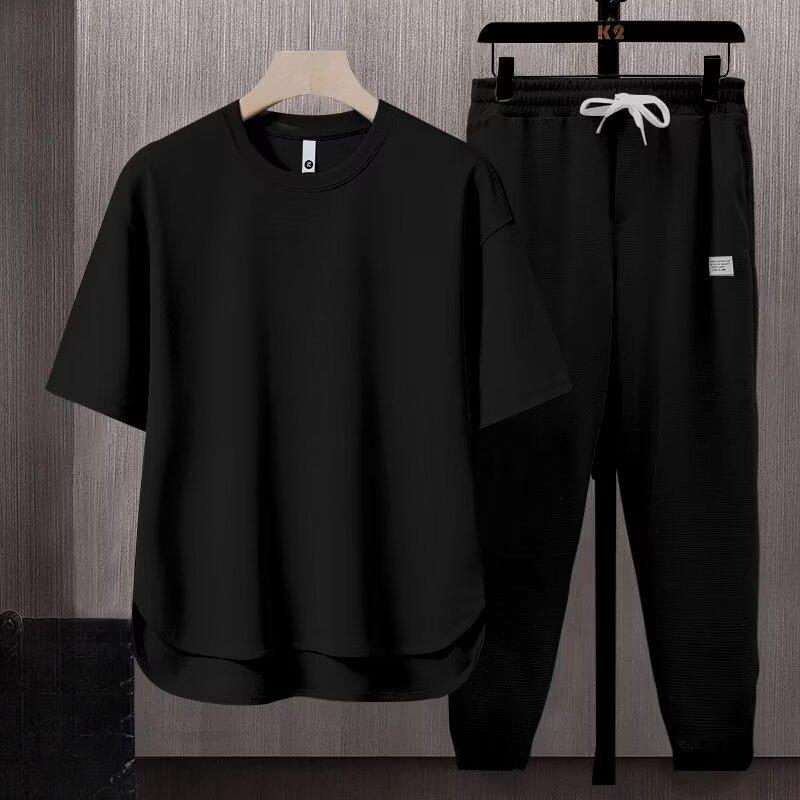 

Men s Crewneck Short Sleeve T Shirt Shorts Set 3XL чорний