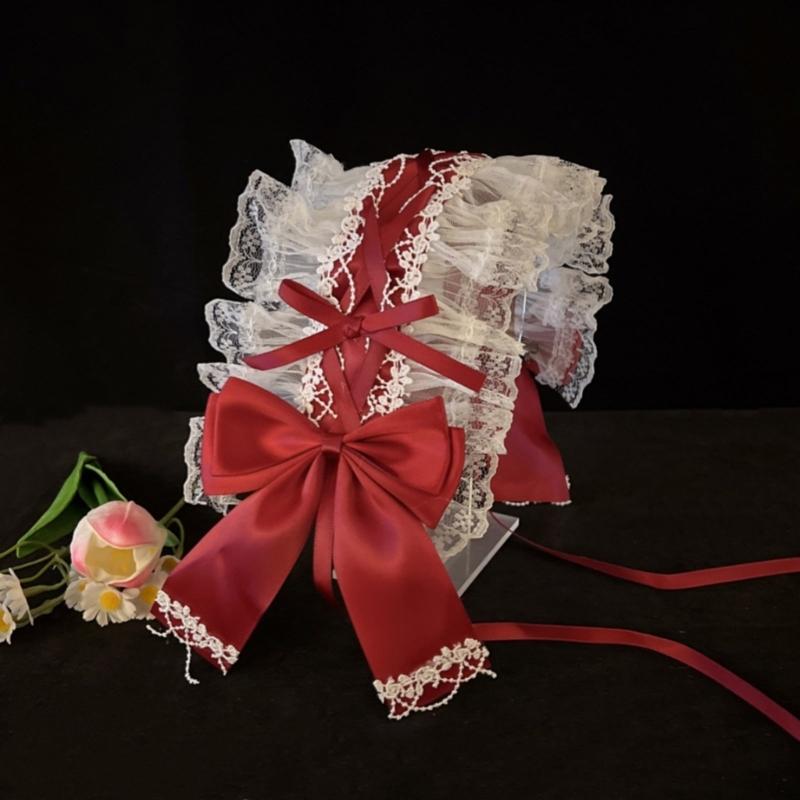 Gothischer Rüschenspitzen-Schleifenknoten-Kopfschmuck Cosplay Haaraccessoires für Dienstmädchen-Mädchen Süßes Stirnband Süße Party-Accessoires