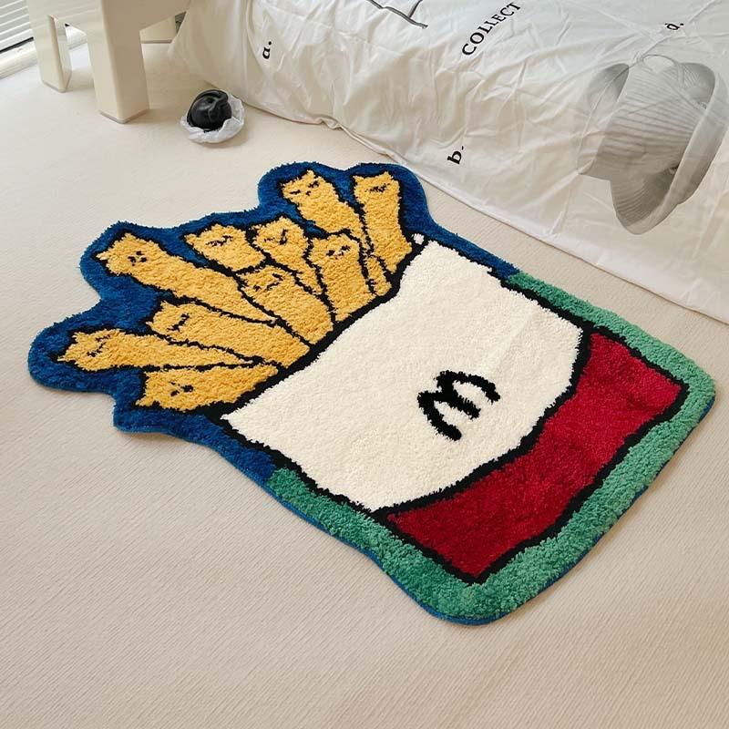 1PC INS Cute Cartoon Shaped Bread Imitation Cashmere Carpet Living Room Bedroom Decoration Thickened Non-Slip Bed Rug