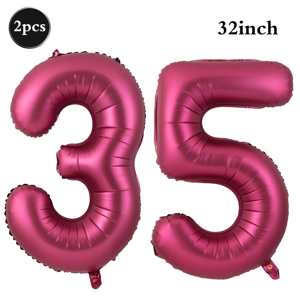 Giant 32 Inch Number Balloon Set Metallic Rose Red Foil Helium Balloon Kit DIY Happy Birthday Party Decor Kids Adult Anniversary