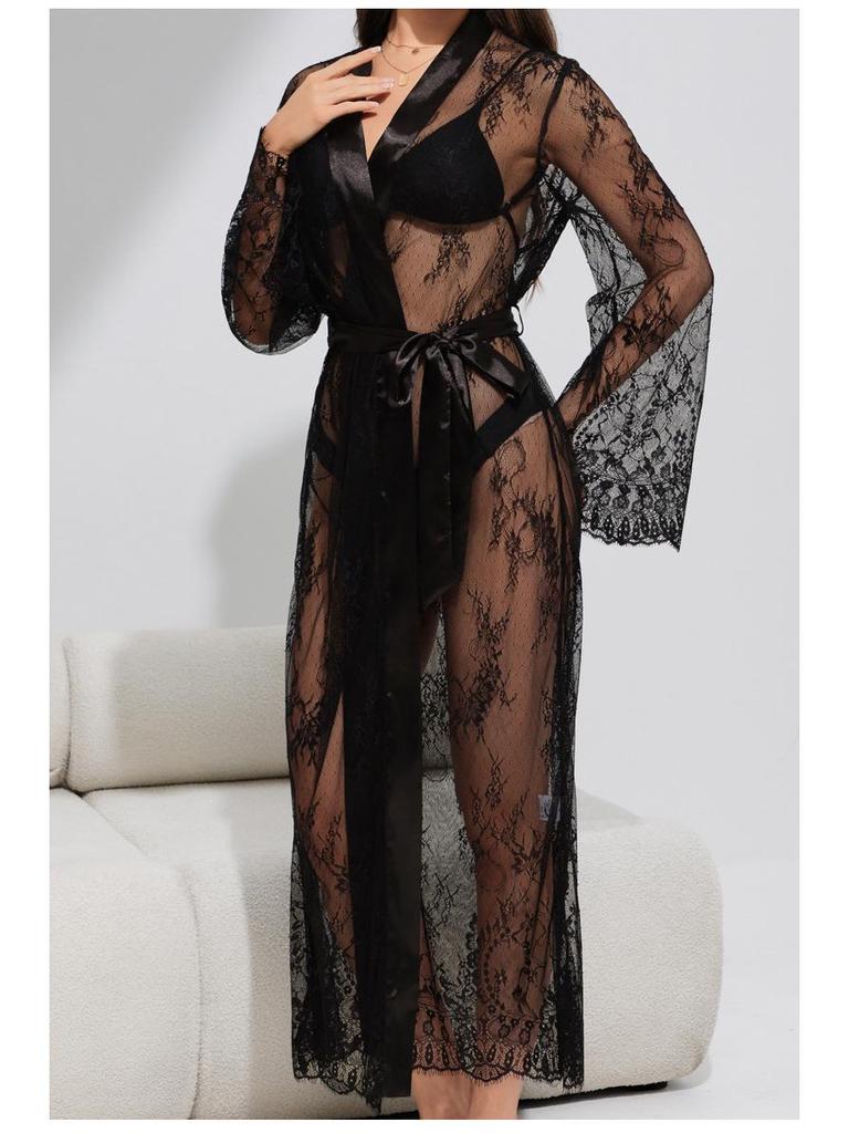 Yaoting Lace Robe: Sexy Long Nightgown Bathrobe Homewear Pajamas 3577