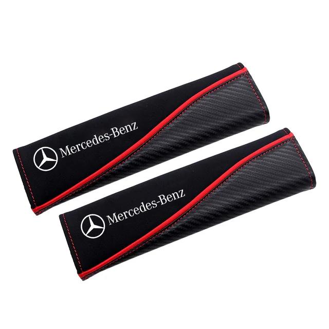 

2Pcs Car Seat Belt Suede Carbon Fiber Safety Belt Shoulder Covers for Mercedes Benz AMG W212 W204 W211W168 W213 W205 W210 W124