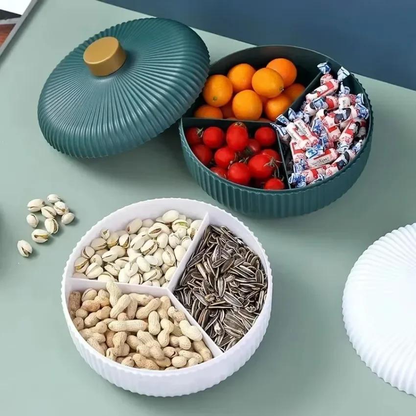 New 1 Pcs Large Capacity Serving Tray 3 Compartments Dried Fruits Snacks Storage Box Home Party Candy And Nut Home Supplies