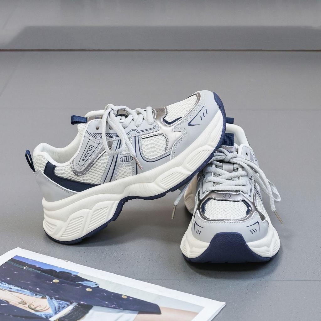 Net Shoes Are Light and Heightened Casual Sports Shoes for Women's New Spring and Autumn Silver Platform Dad Shoes for Women