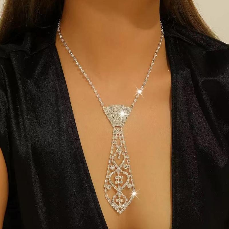 Luxury Rhinestones Necktie Adjustable Chain Tie Necklace For Professional Evening Occasion And Special Event Celebration