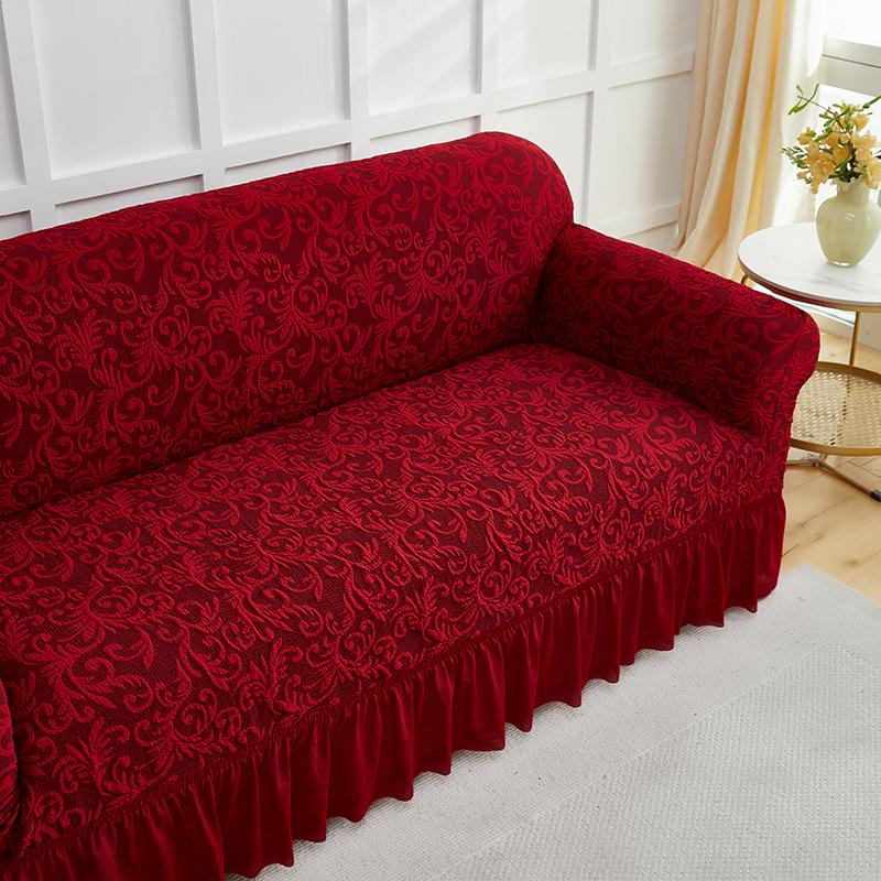 1pc European Style Flower Sofa Slipcover with Skirt Jacquard Non-slip Sofa Covers Furniture Protector for Living Room Home Decor