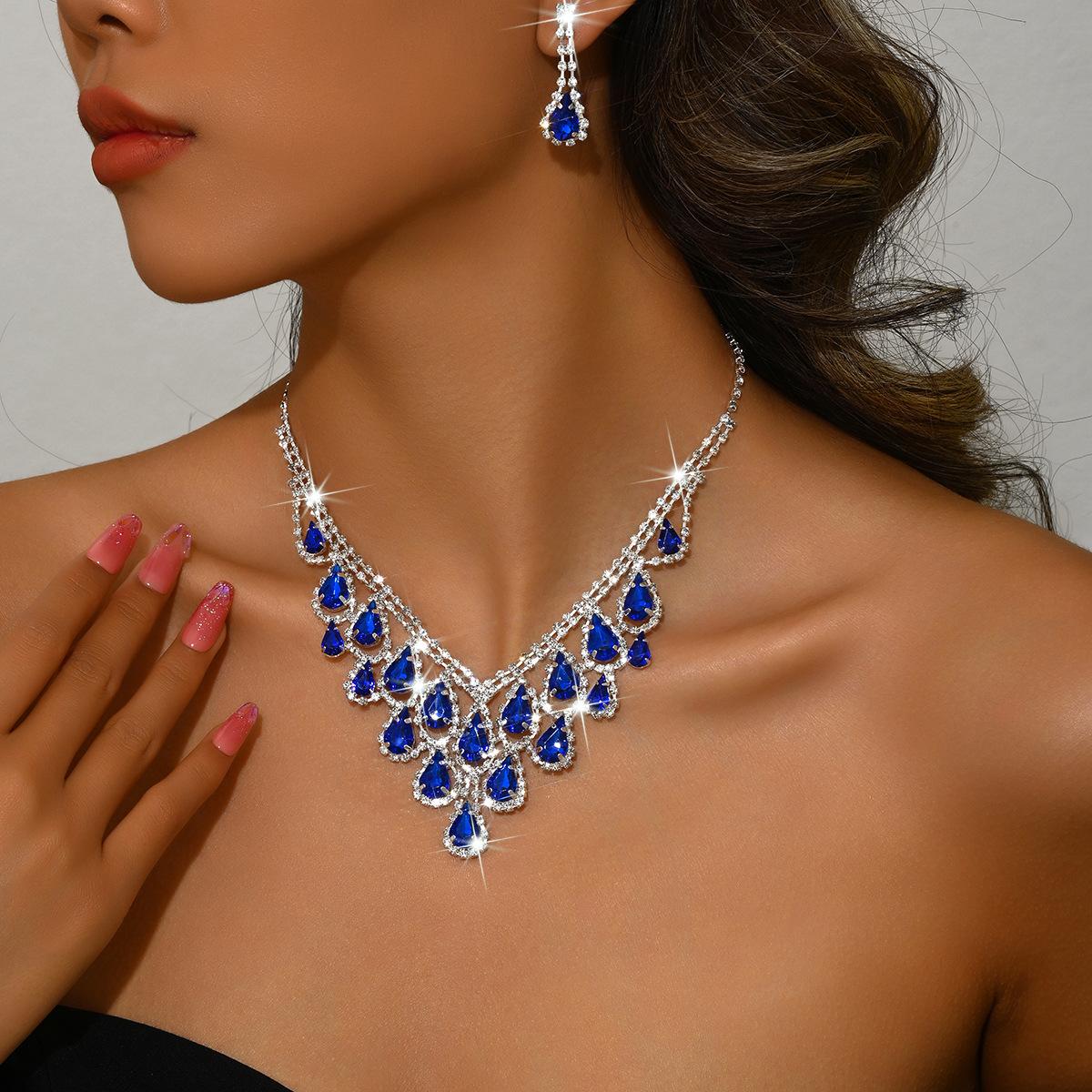 

Європейське та американське намисто-крапля з діамантами, модне персоналізоване намисто-ланцюжок, набір з 2 предметів для вечірньої весільної сукні