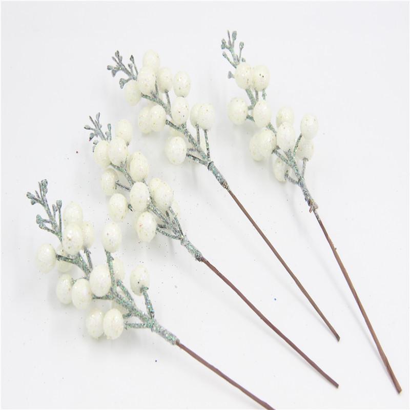 15 Glitter Powder Berries: Red, Gold, White Coffee Stems - Christmas Decor DIY