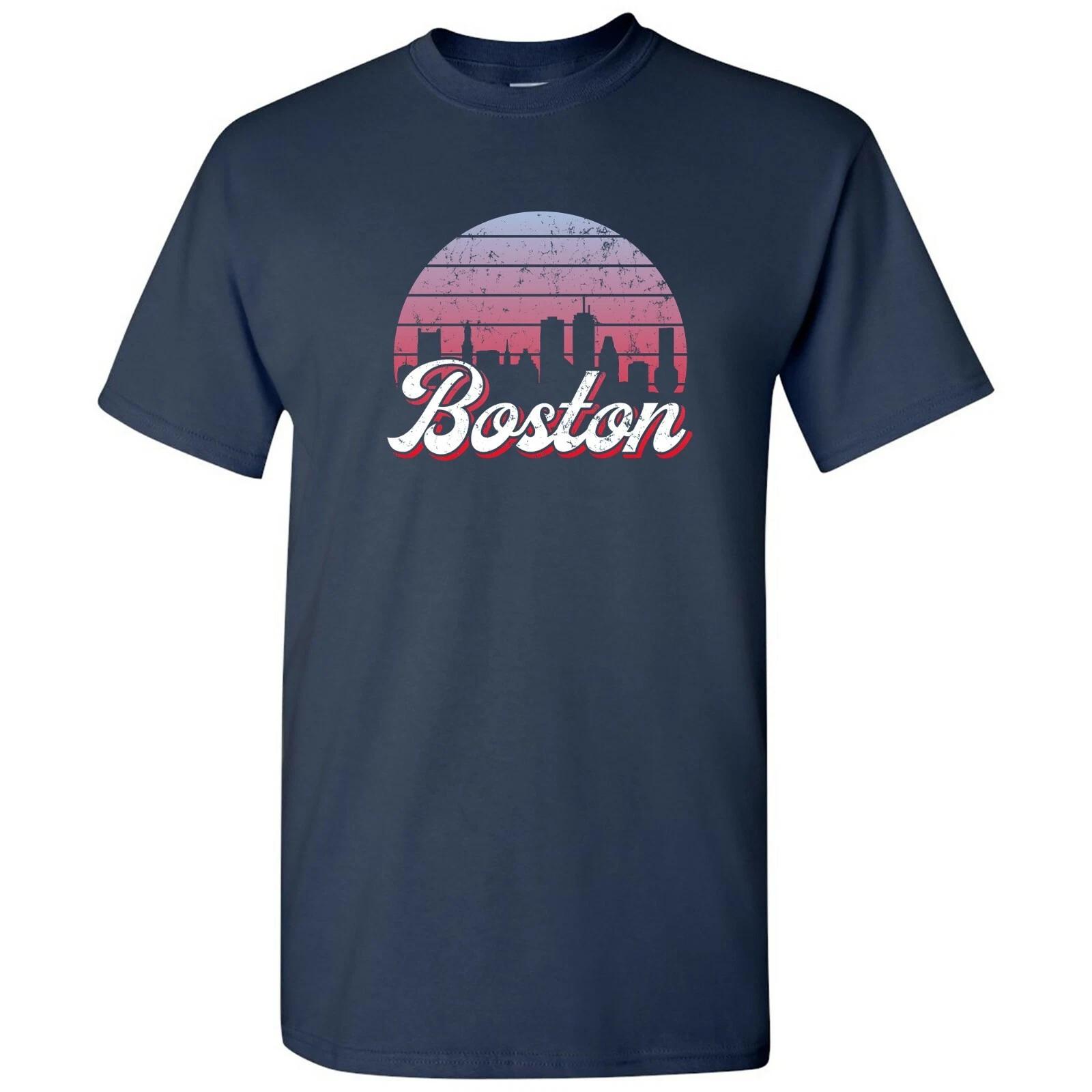 Boston MA Retro Skyline Sunset - Home State Pride Summer T Shirt - Navy XL