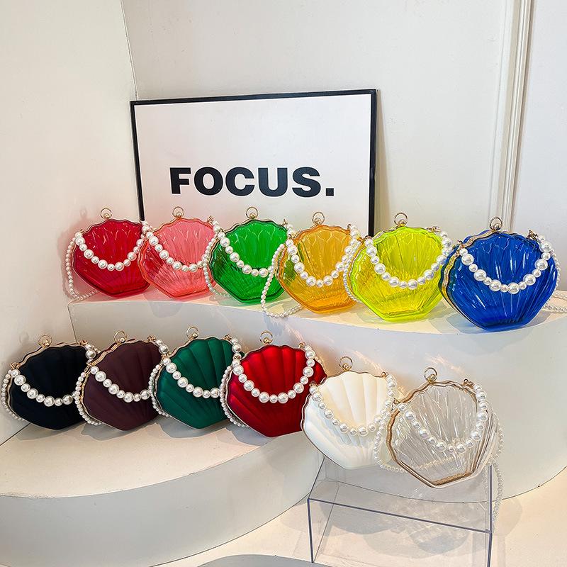 Evening Bags for Women Transparent Shell Bag Clutch Box Handbags Pearl Chain Crossbody Bag Acrylic Purse Shoulder Bag