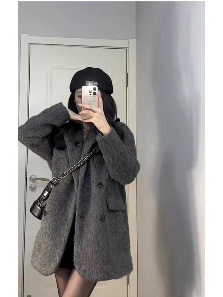 Women's Korean Mid-Length Loose Woolen Coat - Elegant Autumn/Winter Jacket