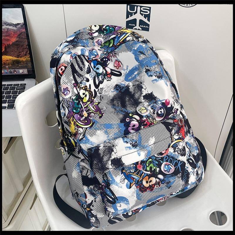 High-value Personalized Graffiti Trendy Cool Contrasting Color Backpack Couple Lightweight Travel Large-capacity Backpack
