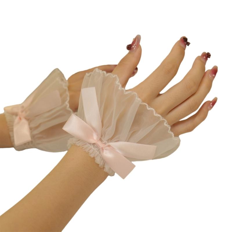 Faux Sleeves Decorative Trumpet Sleeves for Sweater Ruffle Bowknot Lace False Sleeves Cuff Extension Sweet Wrist Cuffs