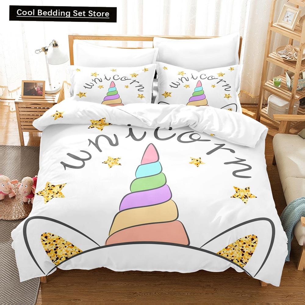 Kids Unicorn Eyelash Pink Princess Duvet Cover King Queen Bedding Set Fairy Magic Animal Closed Eye 2/3pcs Polyester Quilt Cover