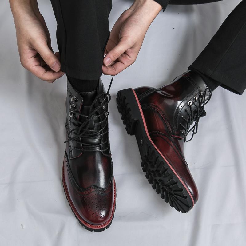 Fashion Winter New Fashion Leather Boots Lace Up Ankle Boots Pointed Toe Casual Motorcycle Boots Luxury Designer Brogues Shoes