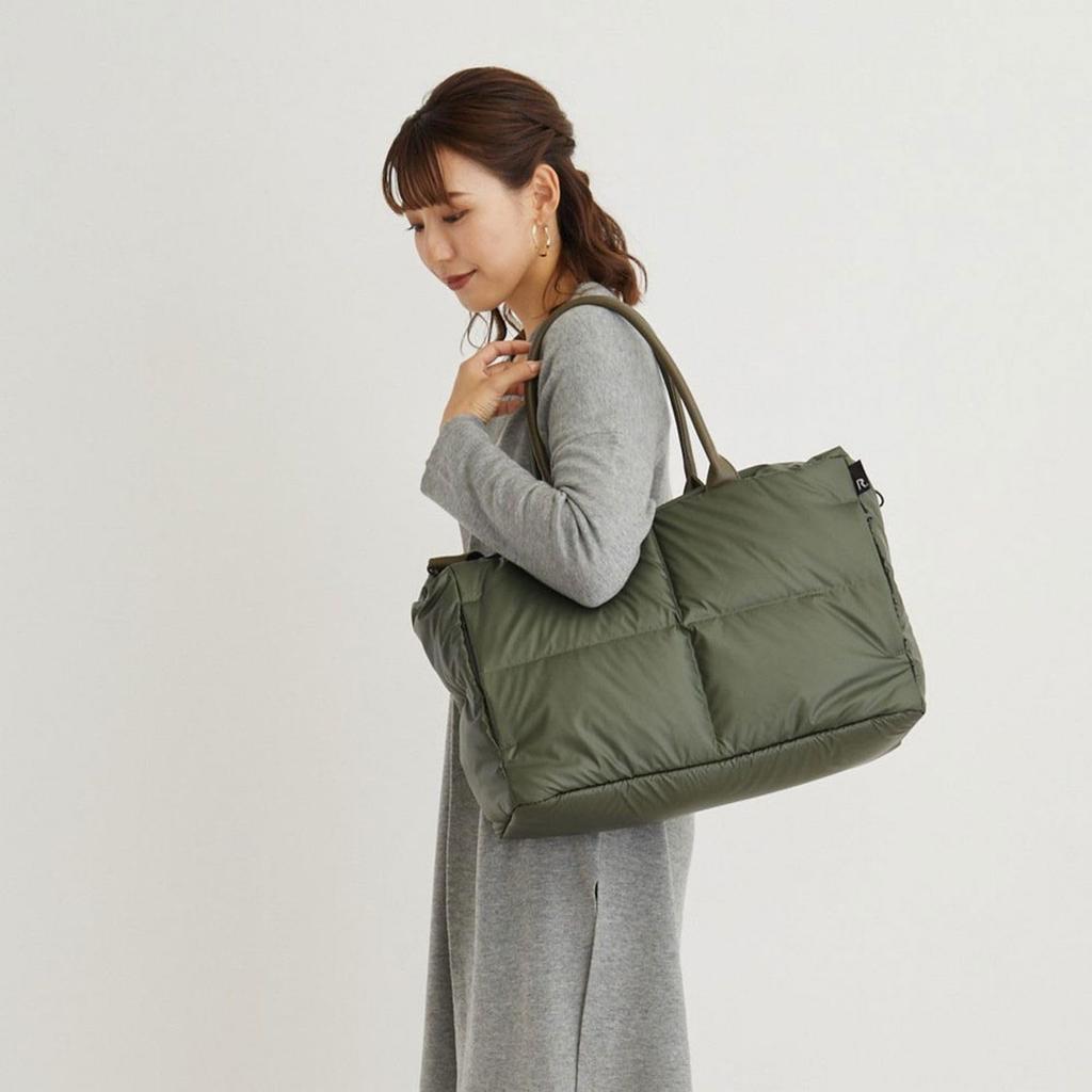 Rootote 1244 Feather-Filled, Freestanding, Horizontal Tote Bag with Shoulder Strap, FE Grande CARO-A (Forest Green)