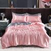 Nordic Satin Silk Bedding Set with Duvet Cover Bed Sheet Pillowcases Luxury Solid Single Double Couple Pillow Case Bedsheet