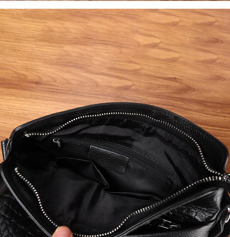 Men's Genuine Leather Embossed Vertical Shoulder Bag - Business and Casual Style