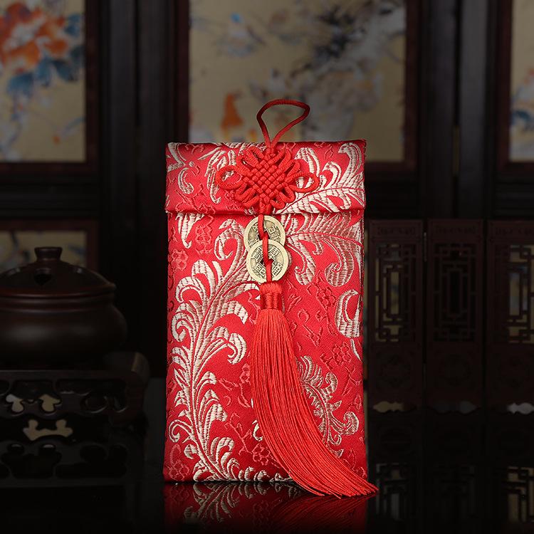 Year of the Horse Silk Brocade Red Envelopes with Hot Stamping Embroidery for Weddings and New Year