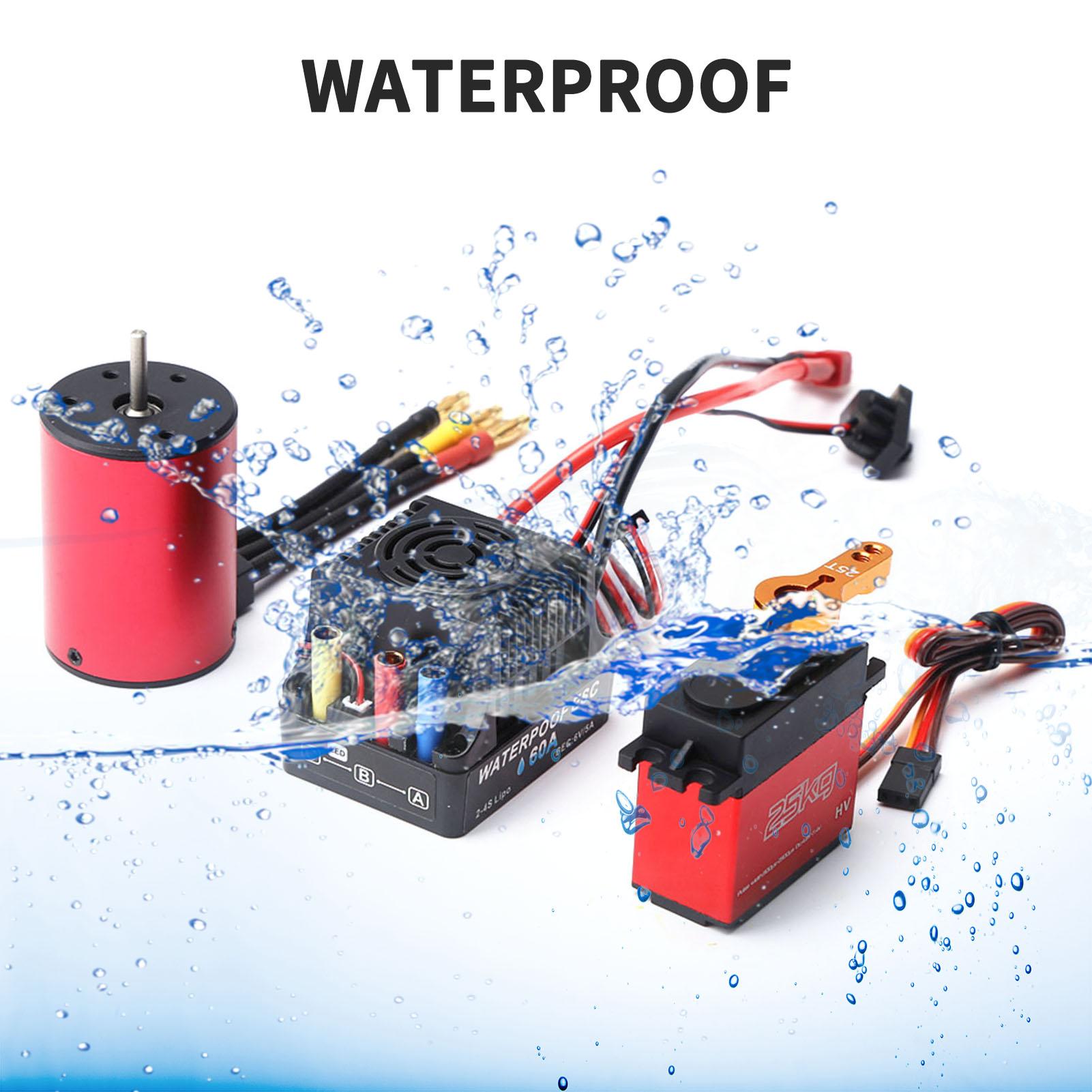 

5200KV Brushless Motor 3650 Waterproof Motor with 60A Brushless ESC 2 4S Lipo 25KG Digital Servo for 1 8 1 10 RC Car різнокольоровий