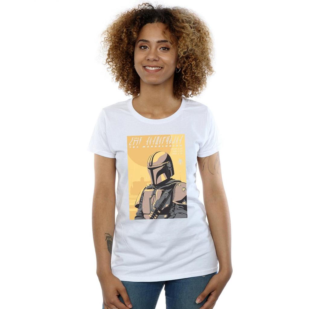 Star Wars Womens/Ladies The Mandalorian Art Poster Cotton T-Shirt