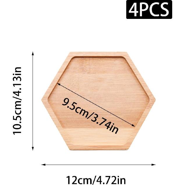 4 PSC Hexagon Bamboo Coasters for Crafts, 4.13 Inch Drink Coasters for Coffee Table, Drinking Cup Coaster for Small Plant Art Plate