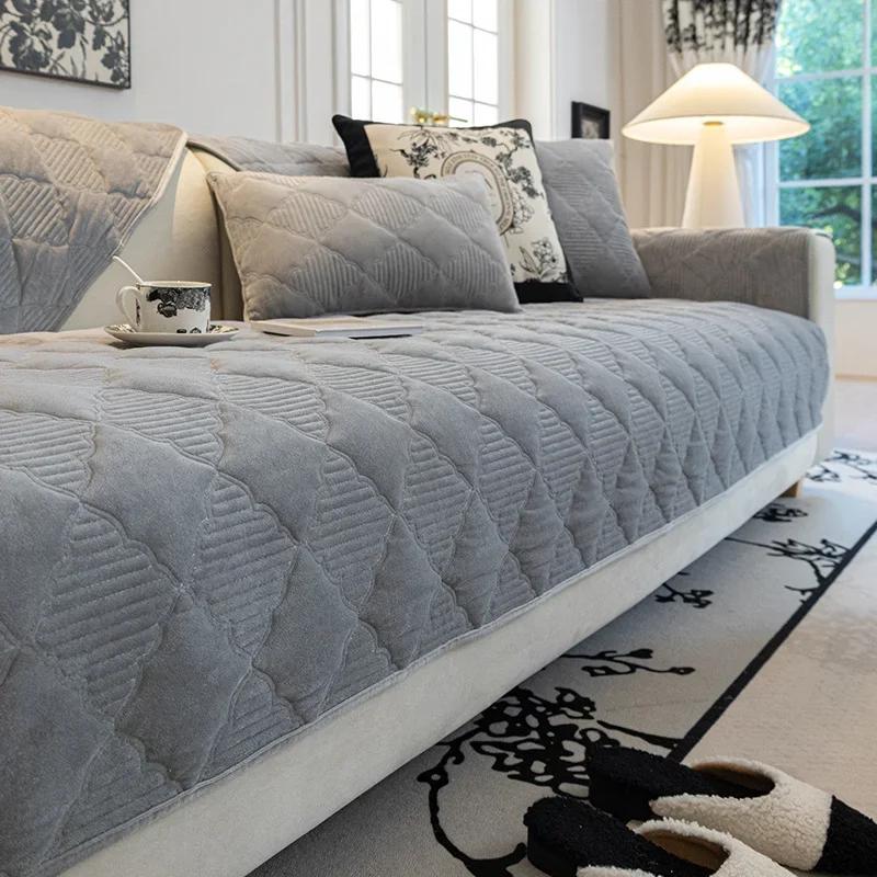 Velvet Sofa Cover Adjustable Sofa Seat Cover Living Room Sofa Covers Quilting Sofa Pad Removable Slipcover Nordic Couch Covers