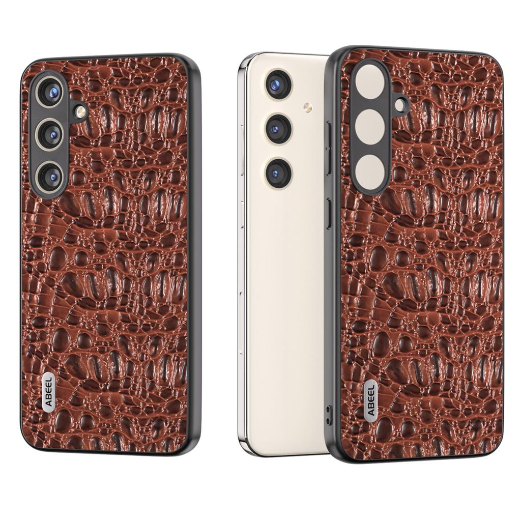 ABEEL For Samsung Galaxy S24+ Texture Case Genuine Cow Leather Coated PC+TPU Phone Cover