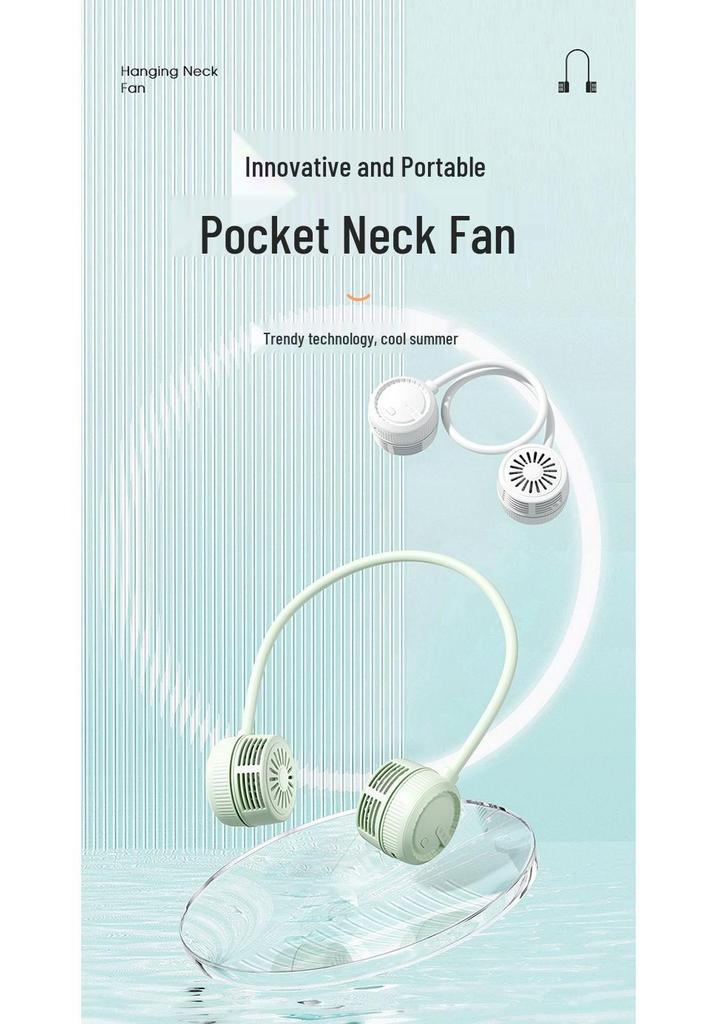 Portable Foldable Neck Fan: Silent, Leafless Design with USB Rechargeable and Rotating Wind. Ideal for Sports and Travel.