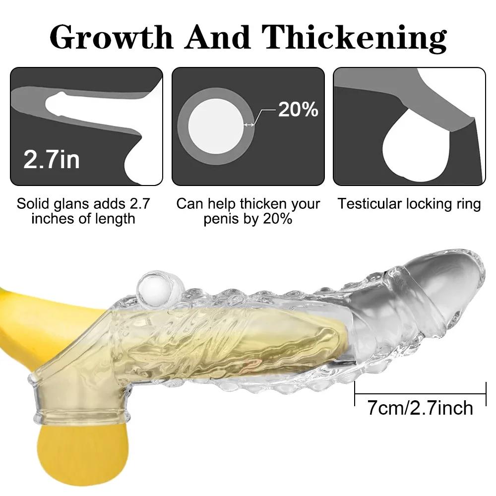 Reusable Penis Enlargement Vibrator Penis Extender Sleeve Sex Toys For Men Adult Delay Ejaculation Cock Ring Vibrator Condom 18+