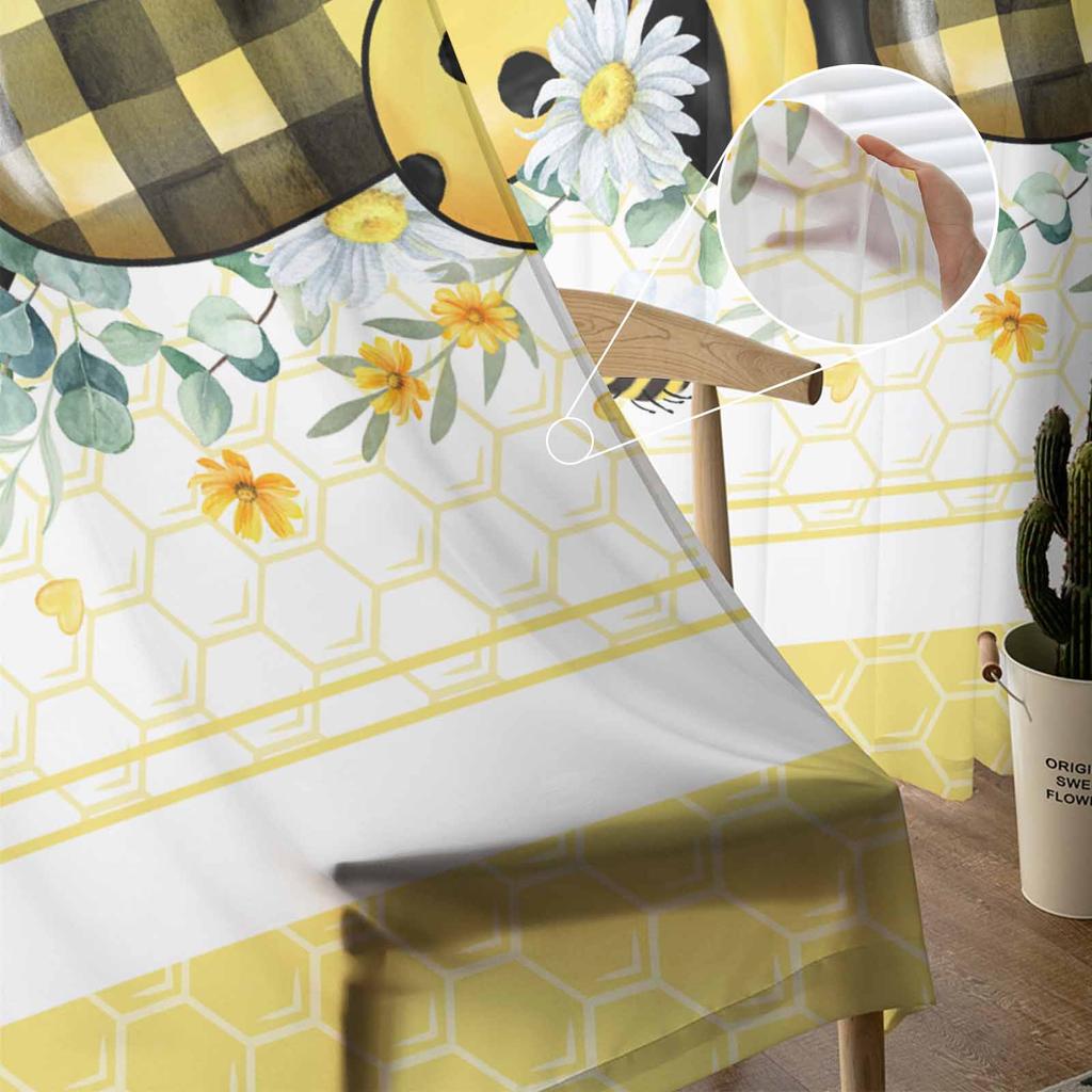 Bee Nest Eucalyptus Leaves Daisy Flower Yellow Voile Sheer Curtains Living Room Window Tulle Curtain Bedroom Drapes Home Decor