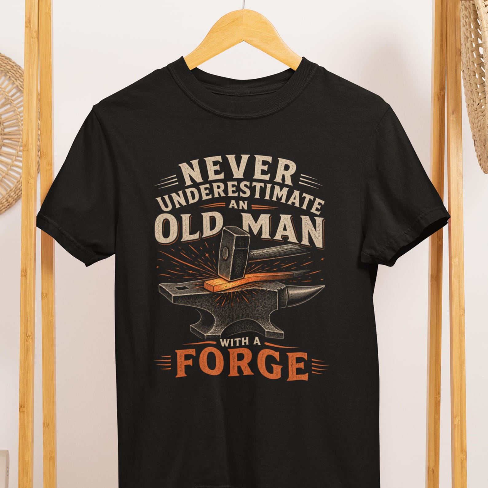 Old Man Forge T-Shirt, Blacksmith Metalworking Hammer Anvil Tee 3XL