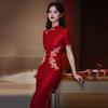 Embroidery Red National Style New Chinese Style Long Improved Cheongsam Women's Premium Bridal Toast Engagement Door Dress