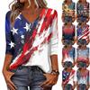 Women's Tops Three-quarter Sleeve Shirt V-neck Loose Casual Shirt Print T-shirt
