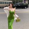 Black Spice Girl Sexy Hip Wrap Suspender Dress Rose Red French Temperament Slim Tight Skinny Waist Long Dress Female Summer