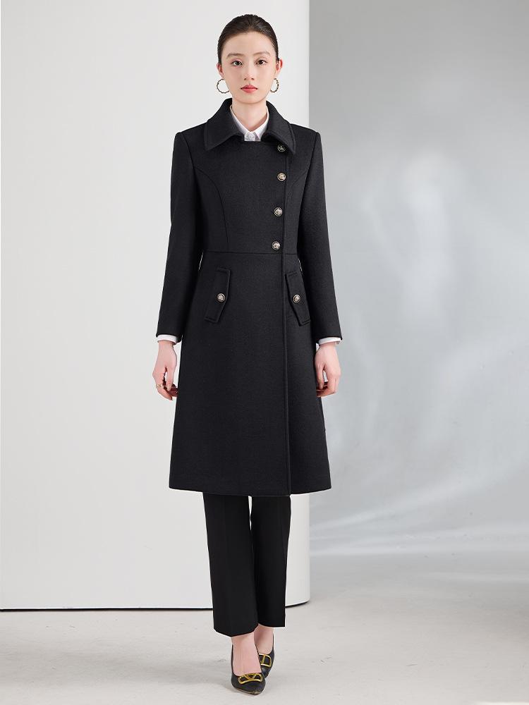 Women's Mid-Length Wool Blend Coat for Professional & Office Wear
