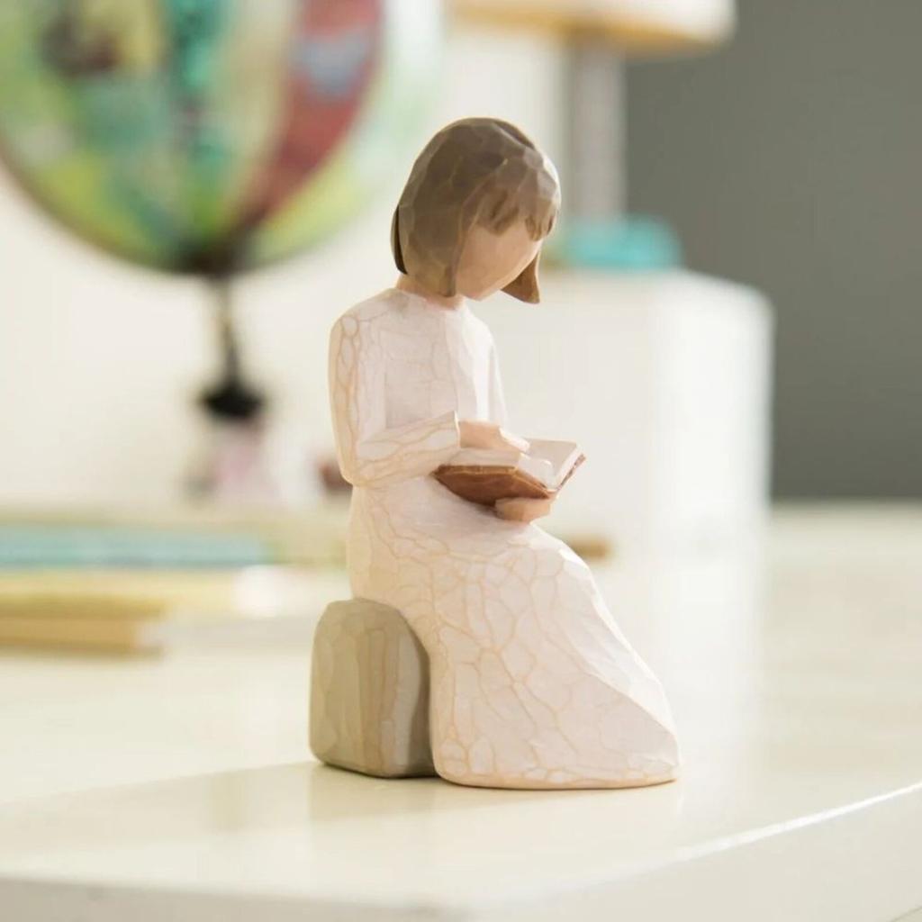 Angel Sitting Reading Book Statue Ornament Book Lover Gift Resin Table Ornament