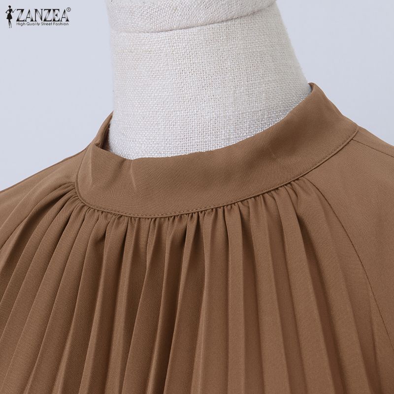 ZANZEA Rochie lungă casual cu mâneci lungi și guler înalt pentru femei