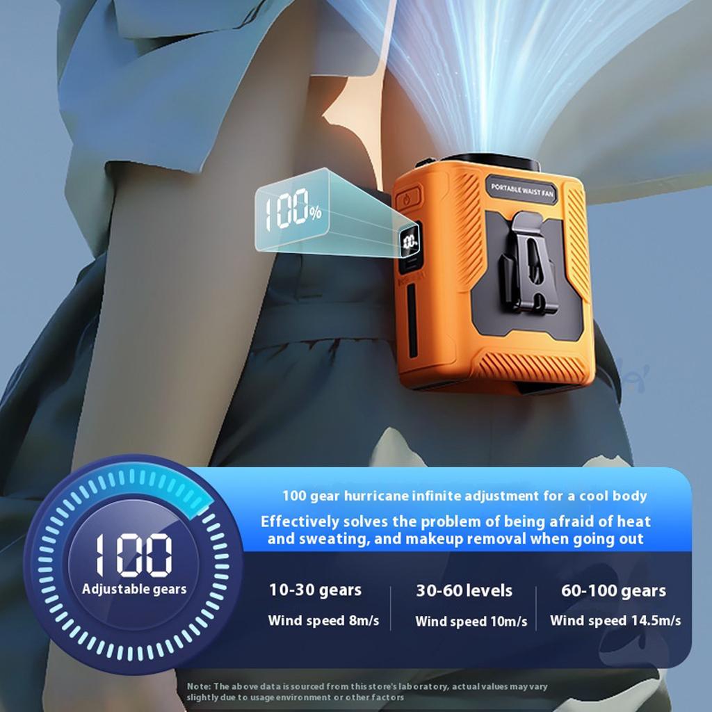Hanging Waist Fan Strong Ice Wind 3Sec Cooling 6000mAh Rechargeable Battery Dustproof Sweatproof For Outdoor Work Travel