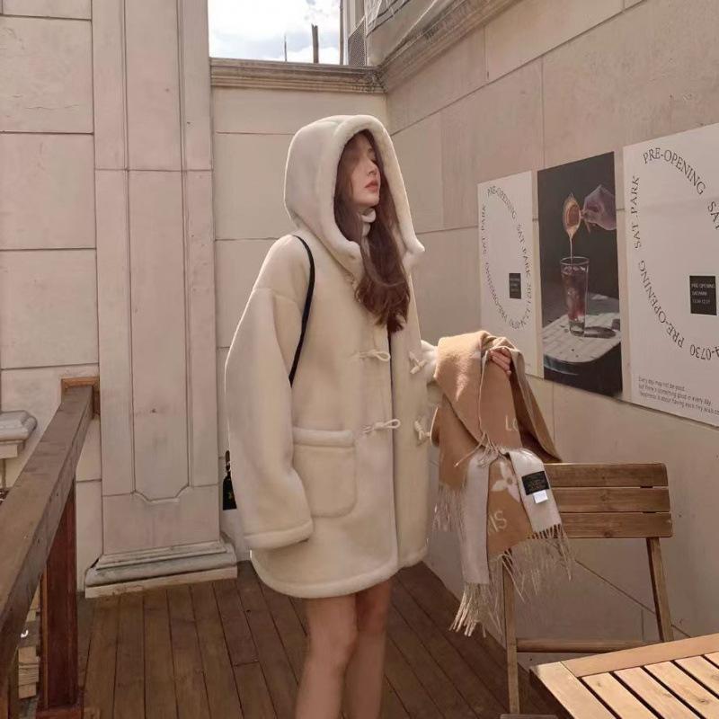 Verdickter Winter Lammfell Einteiler mit Kapuze, Verdickte Lockere Baumwollgepolsterte Jacke im Koreanischen Stil